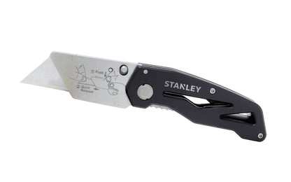 Stanley 5-3/4" Folding Fixed Utility Knife is durable & convenient. Easy to open & close the knife with one hand & clips onto your belt with the stainless steel hook. Aluminum design for lightweight, tool-free blade changes, & accepts standard utility & hook blades, a great & handy tool for your toolbox. Model 10-855