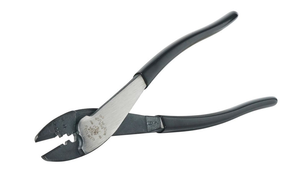This Klein Tools Crimping & Cutting Tool 1006 is designed for crimping non-insulated solderless terminals & connectors. Wire cutter in nose specially hardened for durability. Crimper crimps non-insulated 10 to 22 AWG solderless terminals & connectors. Model 1006. Made in USA. 092644742064
