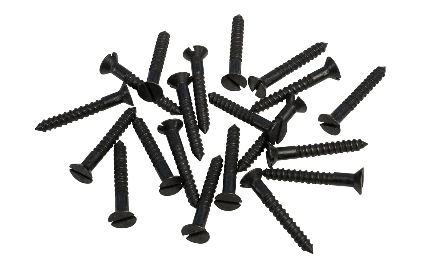 Solid Brass #7 x 1" Flat Head Slotted Wood Screws. Traditional & classic vintage-style countersunk wood screws. Sold as 20 pieces in a bag. Slot screws. Oil Rubbed Bronze Finish.
