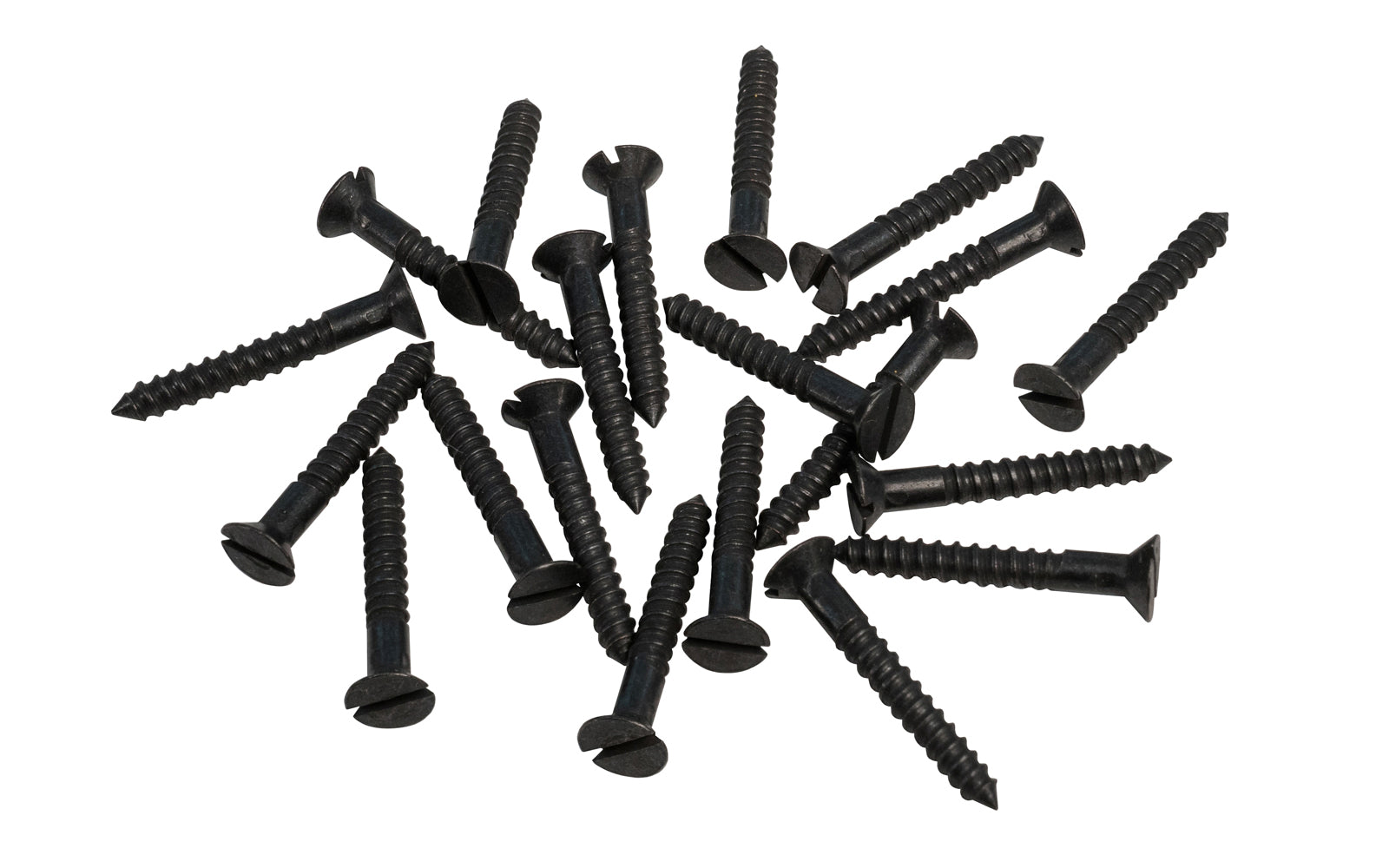 Solid Brass #7 x 1" Flat Head Slotted Wood Screws. Traditional & classic vintage-style countersunk wood screws. Sold as 20 pieces in a bag. Slot screws. Oil Rubbed Bronze Finish.