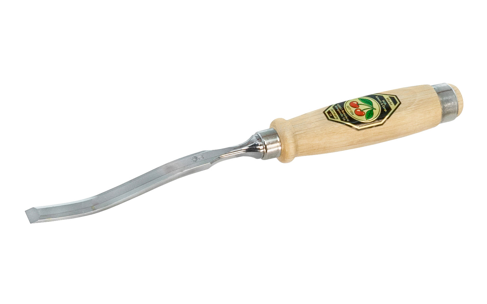 Model 1051-10MM -10 mm Swan Curved Bevel Edge Chisel made by Two Cherries in Germany. The S shaped curved blade is great for getting into tight spots. Two Cherries Series 1051.  Made in Germany.