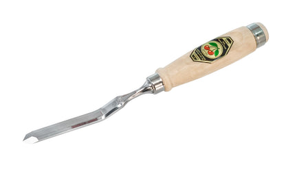 Model 1059-12MM - Double-Sided Cranked & Skew Bevel Edge Chisel made by Two Cherries in Germany. Great for cleaning out tight inside corners, protruding dovetails, stopped dados, tenons, dowels & other applications. 12 mm wide blades - Bevelled edges. Quality high carbon steel - Tempered to Rc61 Rockwell. Offset Chisel