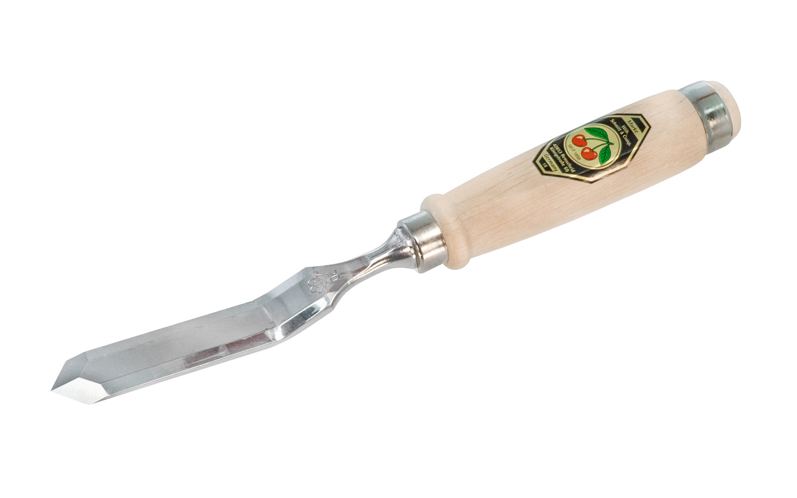 Model 1059-20MM - Double-Sided Cranked & Skew Bevel Edge Chisel made by Two Cherries in Germany. Great for cleaning out tight inside corners, protruding dovetails, stopped dados, tenons, dowels & other applications. 20 mm wide blades - Bevelled edges. Quality high carbon steel - Tempered to Rc61 Rockwell. Offset Chisel