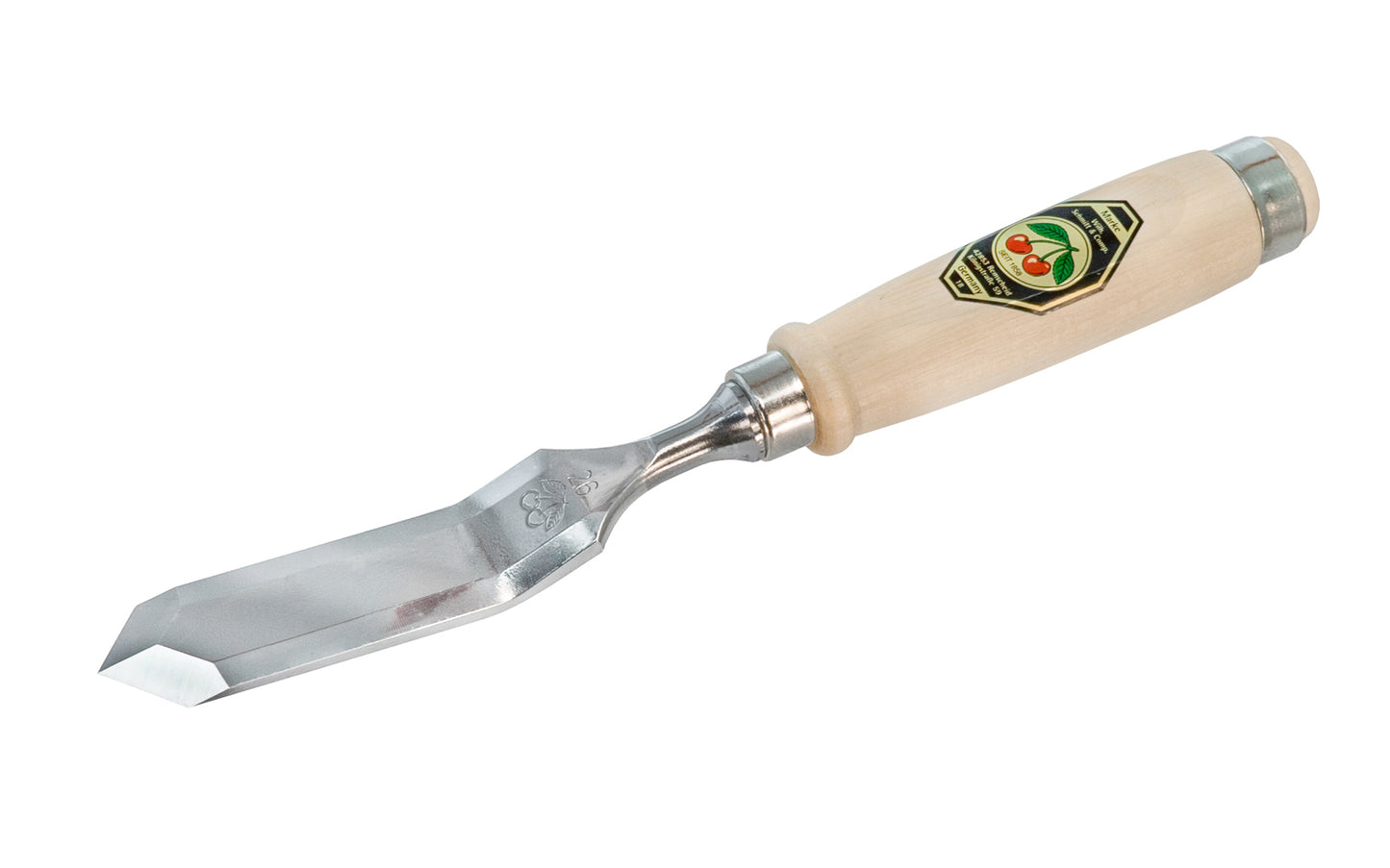 Model 1059-26MM - Double-Sided Cranked & Skew Bevel Edge Chisel made by Two Cherries in Germany. Great for cleaning out tight inside corners, protruding dovetails, stopped dados, tenons, dowels & other applications. 26 mm wide blades - Bevelled edges. Quality high carbon steel - Tempered to Rc61 Rockwell. Offset Chisel