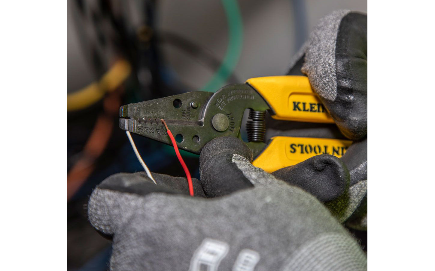 The Klein Tools Wire Stripper/Cutter is a compact & lightweight tool for your stripping & cutting needs. Made from hardened steel for strength, it cuts, strips, loops & bends 22-30 AWG solid wire. The narrow nose reaches into confined spaces. Wire looping & bending holes. Model 11047. 092644740473