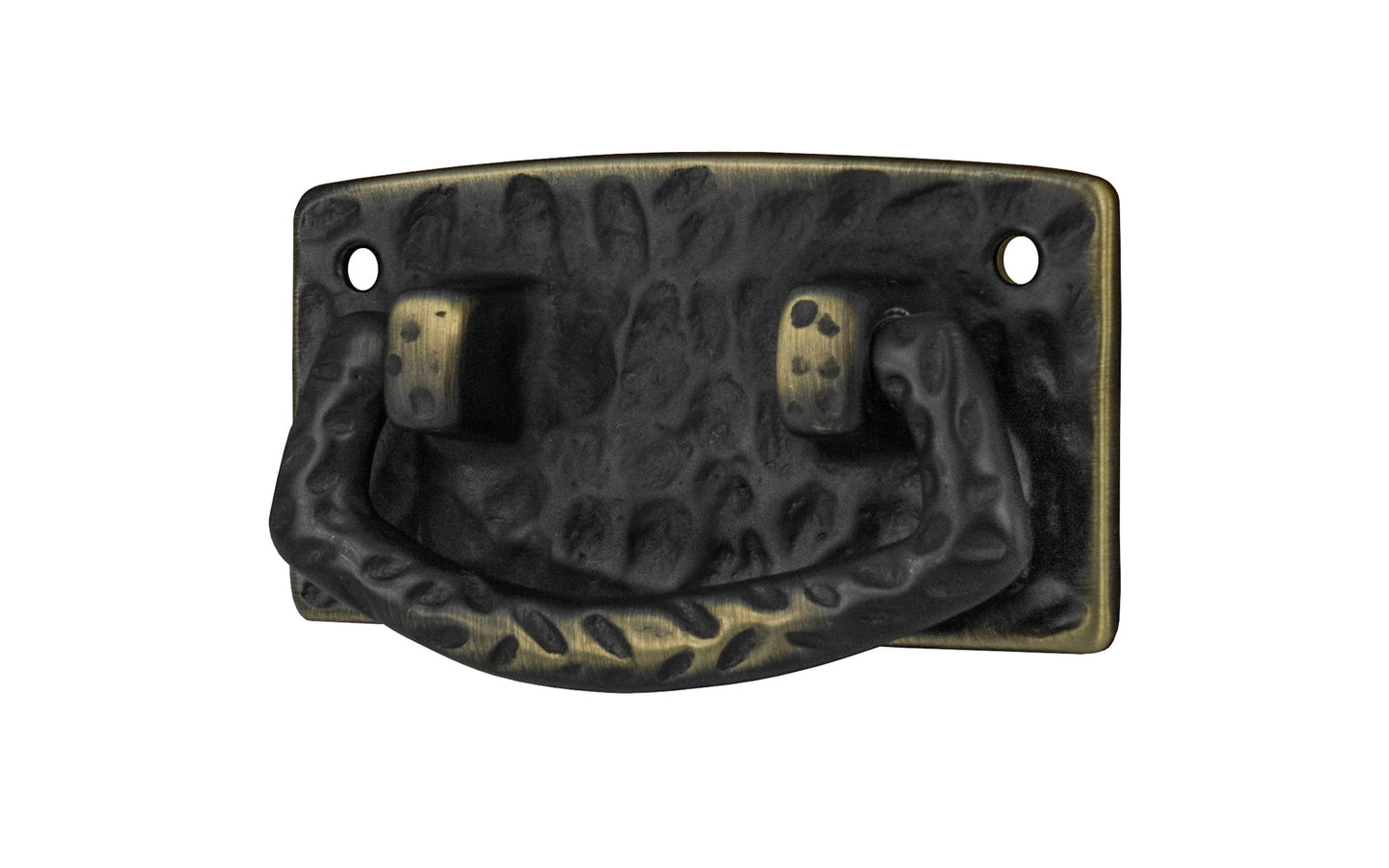 Vintage-style Hardware · Solid Brass Hammered Drop Pull. The pull plate has a hammered surface that gives a rustic & stylish look. Designed in the Mission or Arts & Crafts style, Gustav Stickley style hardware. Antique brass finish trim.