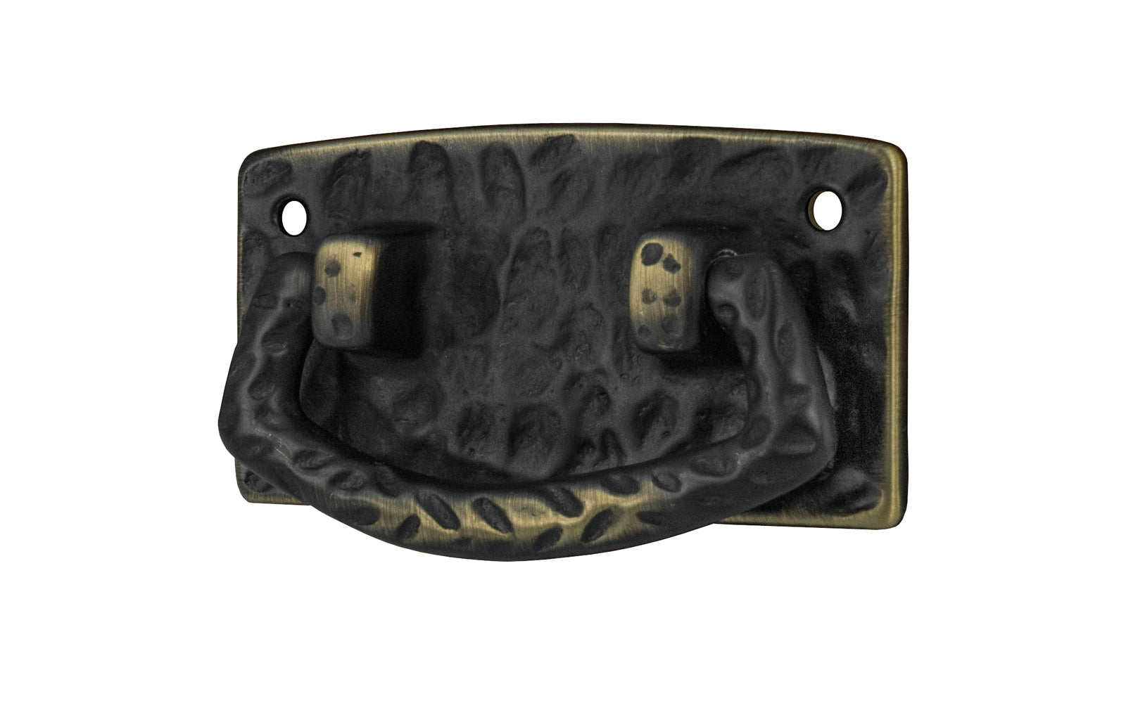 Vintage-style Hardware · Solid Brass Hammered Drop Pull. The pull plate has a hammered surface that gives a rustic & stylish look. Designed in the Mission or Arts & Crafts style, Gustav Stickley style hardware. Antique brass finish trim.