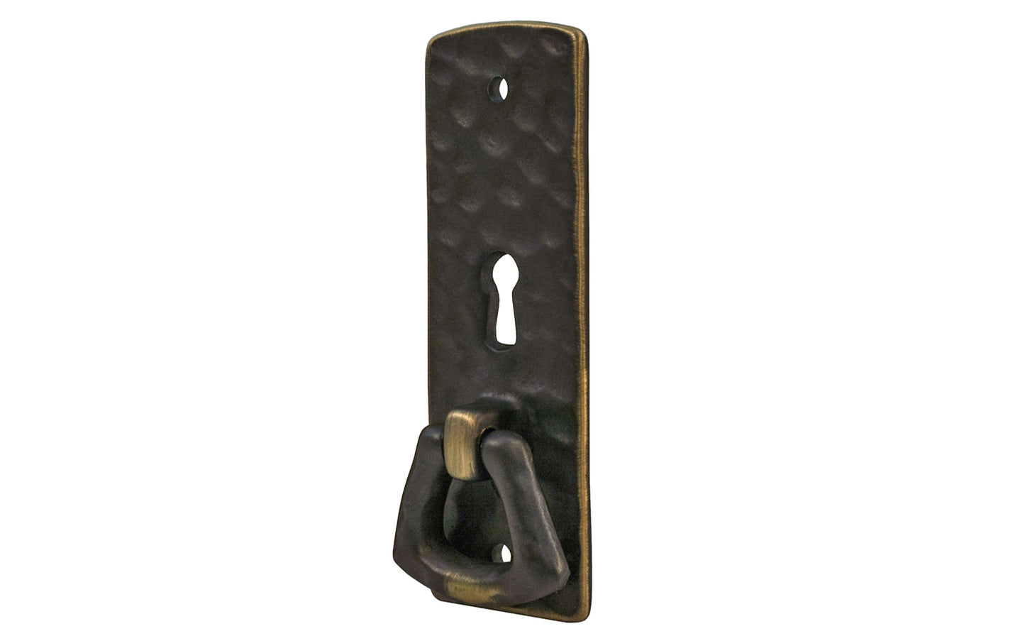 Vintage-style Hardware · Solid Brass Hammered Keyhole & Drop Pull. The finger pull has a hammered surface that gives a rustic & stylish look. Designed in the Mission or Arts & Crafts style, Gustav Stickley style hardware. Antique brass finish trim 