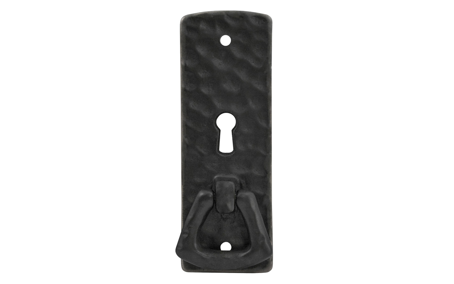 Vintage-style Hardware · Solid Brass Hammered Keyhole & Drop Pull. The finger pull has a hammered surface that gives a rustic & stylish look. Designed in the Mission or Arts & Crafts style, Gustav Stickley style hardware. Flat black finish.