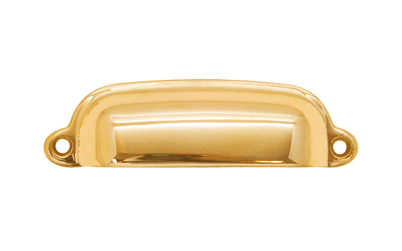 Vintage-style Hardware · Classic Solid Brass Bin Pull ~ 3-3/8" On Centers. Cup bin pull for kitchens & cabinets. 3-3/8" center to center. Solid brass kitchen cabinet bin pull handle. Authentic reproduction hardware. Unlacquered brass (will patina naturally)