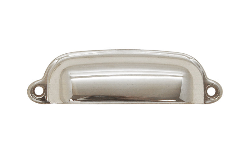 Vintage-style Hardware · Classic Solid Brass Bin Pull ~ 3-3/8" On Centers. Cup bin pull for kitchens & cabinets. 3-3/8" center to center. Solid brass kitchen cabinet bin pull handle. Authentic reproduction hardware.  Polished Nickel Finish