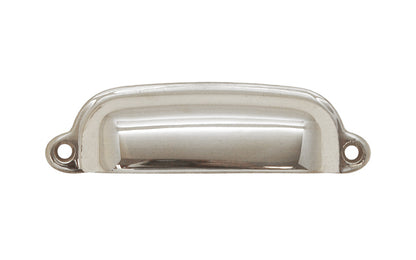 Vintage-style Hardware · Classic Solid Brass Bin Pull ~ 3-3/8" On Centers. Cup bin pull for kitchens & cabinets. 3-3/8" center to center. Solid brass kitchen cabinet bin pull handle. Authentic reproduction hardware.  Polished Nickel Finish