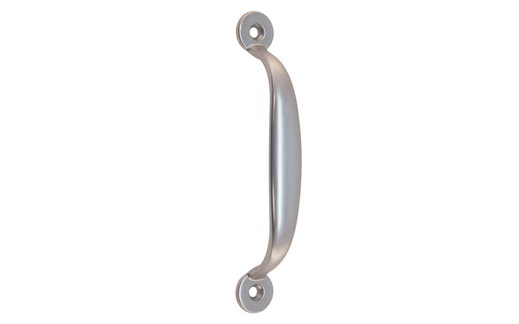 Solid Brass Screen Door Pull ~ 4-1/8" On Centers. Designed for screen doors, but also suitable for cabinets & other doors. High quality solid brass, this handle pull has a durable toughness & thick smooth edges for a comfortable grip. Great for drawers, cabinets, smaller doors, sashes, furniture, & screen doors. Brushed Nickel Finish