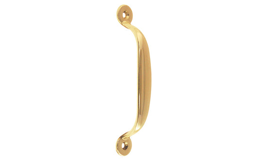 Solid Brass Screen Door Pull ~ 4-1/8" On Centers. Designed for screen doors, but also suitable for cabinets & other doors. High quality solid brass, this handle pull has a durable toughness & thick smooth edges for a comfortable grip. Great for drawers, cabinets, smaller doors, sashes, furniture, & screen doors. Unlacquered Brass (will patina over time). Non-lacquered brass.