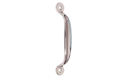 Solid Brass Screen Door Pull ~ 4-1/8" On Centers. Designed for screen doors, but also suitable for cabinets & other doors. High quality solid brass, this handle pull has a durable toughness & thick smooth edges for a comfortable grip. Great for drawers, cabinets, smaller doors, sashes, furniture, & screen doors. Polished Nickel Finish