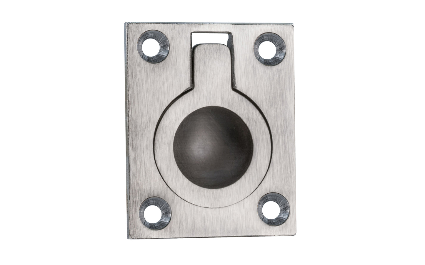 A classic & traditional flush mount recessed ring pull. High quality solid brass, this finger ring pull is thick & stout for durability. For sliding cabinet doors, trap doors, hatches, small boxes, etc. 1-3/4" high x 1-7/16" wide. Brushed Nickel Finish.