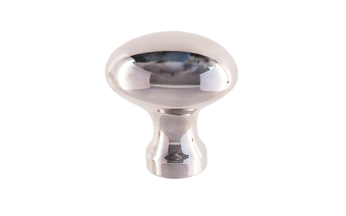 Vintage-style Hardware · Classic & Traditional Solid Brass Cabinet Oval Knob. 1-1/4" length size knob. Quality solid brass core, this stylish knob has a smooth & weighty fee. May be mounted vertically or horizontally. Great for kitchens, bathrooms, on furniture, cabinets, drawers, small doors, cabinet doors. Polished Nickel Finish.