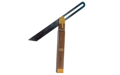 This Crown Tools 12" Walnut Sliding T-Bevel is used for measuring & transferring angles. Hardened & tempered blued steel blade & the walnut handle is fitted with brass. The lever lock secures the blade in any position. A great & handy bevel tool for angle layouts & measurements. Made in Sheffield, England. Model 118AW