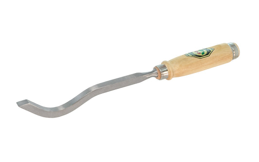 Model 1351-12MM - 12 mm Swan Neck Mortise Chisel made by Two Cherries in Germany. Use in conjunction with mortise chisels for cleaning the bottom of mortises, or other deep blind recesses. The curved blade helps to lever out waste. Also referred to as a lock mortise chisel. Two Cherries Series 1351.  Made in Germany.