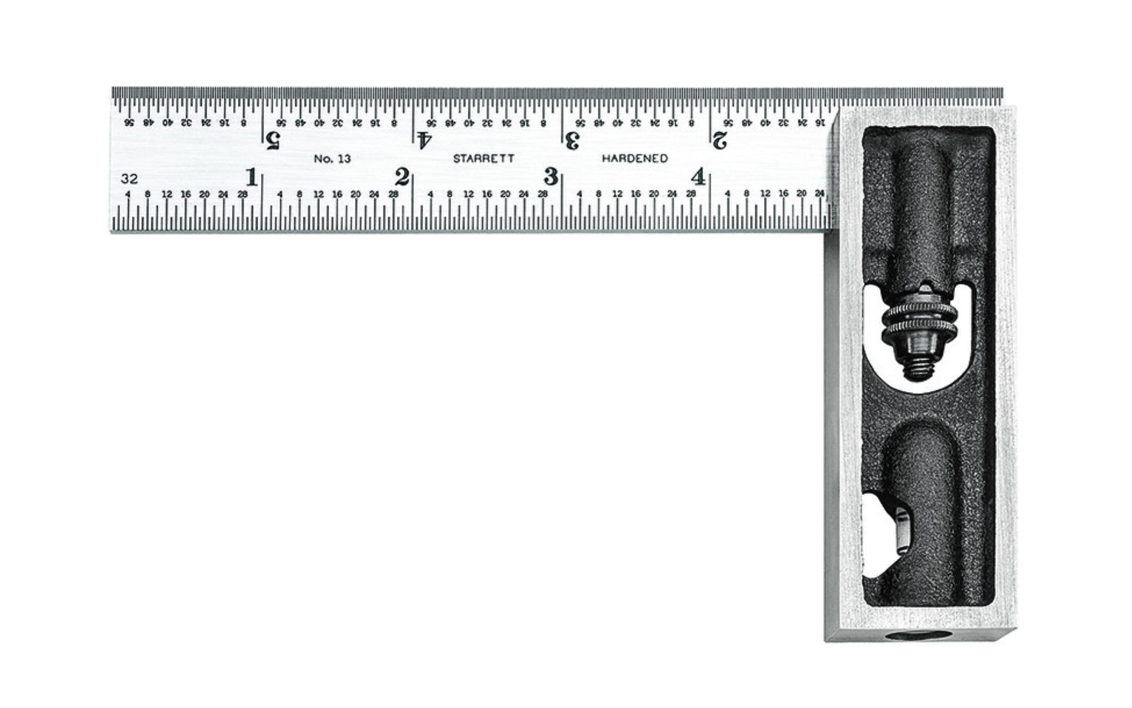 Starrett Inch Reading Double Square is very popular with machinists, toolmakers, & patternmakers. The sliding blades are adjustable making it practical for a wide variety of uses. The faces of the head are ground square. 6" Size. Model 13C. EDP 50111. Made in USA. 049659501117