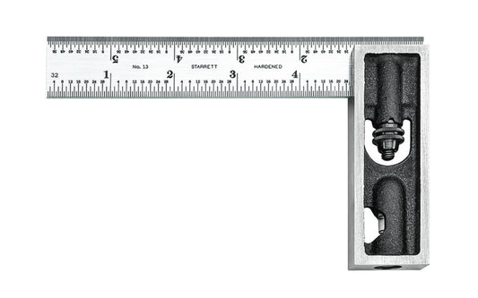 Starrett Inch Reading Double Square is very popular with machinists, toolmakers, & patternmakers. The sliding blades are adjustable making it practical for a wide variety of uses. The faces of the head are ground square. 6" Size. Model 13C. EDP 50111. Made in USA. 049659501117