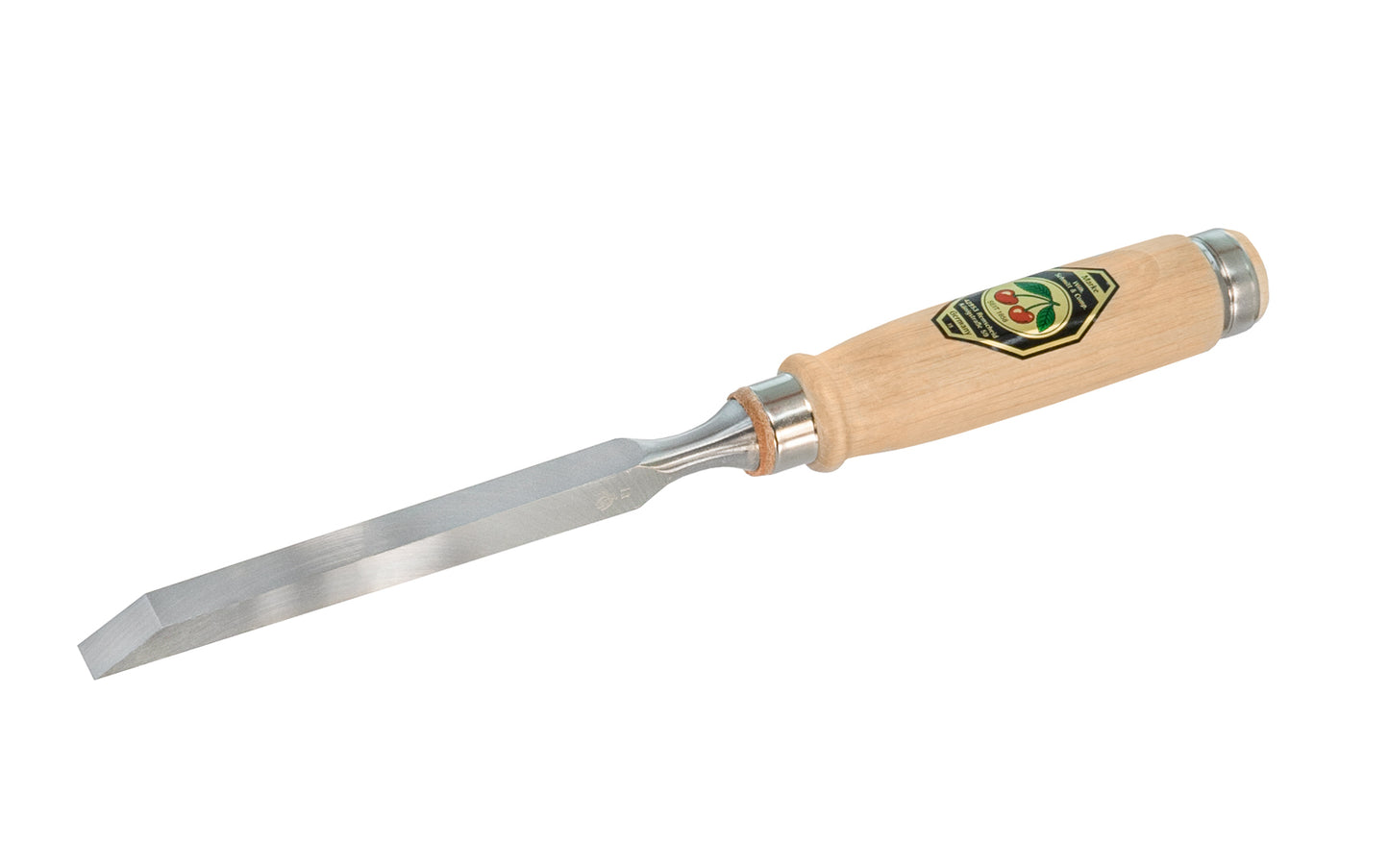 13 mm Mortise Chisel made by Two Cherries in Germany. This chisel has a stiff thick blade for clearing out wood waste & wide side edges that help keep the chisel square when working in the mortise. Chisel has a leather disc shock absorber. Two Cherries Series 1301. Model 1301-13MM. High carbon steel. Made in Germany.
