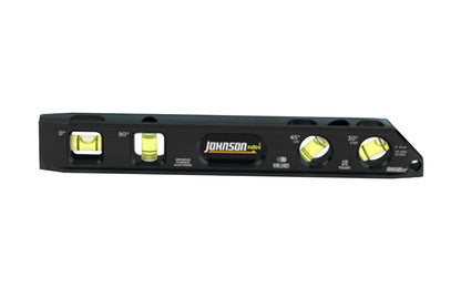 This Johnson 9" magnetic billet torpedo level accurately measures 0°, 30°, 45° & 90°. It features a solid billet aluminum frame for durability while its Powerful V-groove rare earth magnets hold to flat or round ferrous metal surfaces. This level also includes machined vial openings for an accurate reading every time. Johnson Model 1411-0900 ~ 049448411092