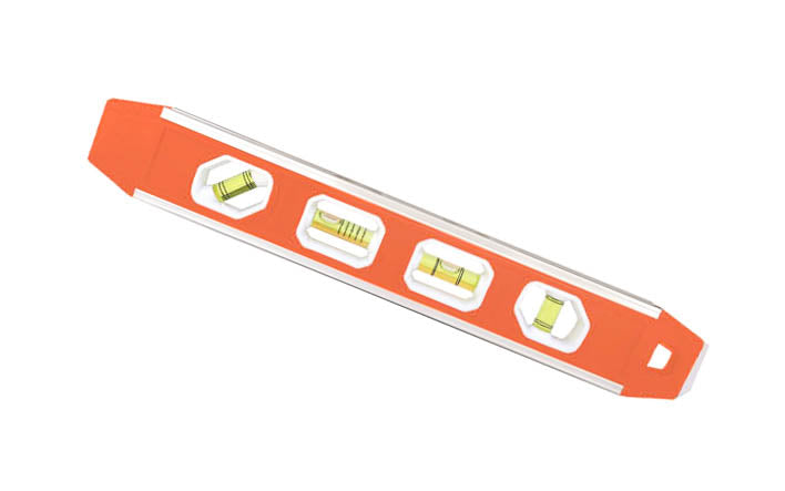 Johnson Level 12" Magnetic Torpedo Level. Model No. 1421-1200. Top-read window for easy viewing. V-groove frame fits on pipe & conduit. 4 read plumb, level, 45° & "Multi-Pitch". 049448142118. 12" long level. Durable solid aluminum frame. "Multi-Pitch" vial read slope in 1/8" increments. Top-read window for easy viewing
