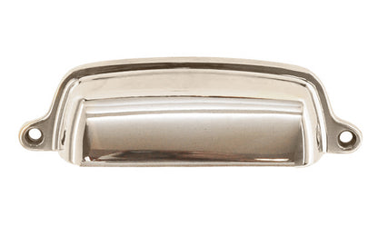 Vintage-style Hardware · Traditional & Classic Solid Brass Bin Pull. 4" On Centers. Made of high quality solid brass. 4" spacing of screw holes. Thick & smooth edges for a comfortable grip.  Polished Nickel Finish