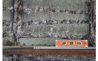 Johnson Level 9" Magnetic "Glo-View" Torpedo Level. "Glo-View" vial illuminates for easy-read in low light. Model No. 1435-0900. Strong rare-earth magnets on level. V-groove frame fits on pipe & conduit. 3 vials read plumb, level & 45°. 049448143504. 9" long level. Durable solid aluminum frame. Made in USA.