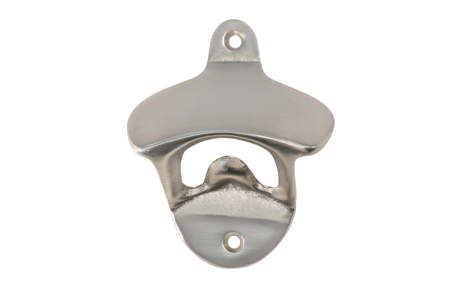 Vintage-Style Classic Solid Brass Bottle Opener. Great for kitchens, the garage, ice boxes, the boat, the grill. Old style traditional wall mount solid brass bottle opener. Reproduction hardware surface mount bottle opener. Brushed Nickel Finish.