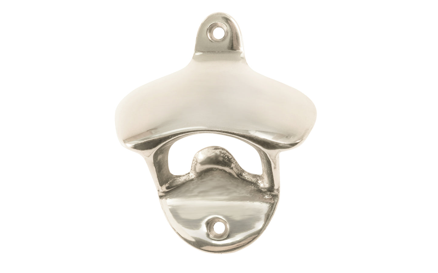 Vintage-Style Classic Solid Brass Bottle Opener. Great for kitchens, the garage, ice boxes, the boat, the grill. Old style traditional wall mount solid brass bottle opener. Reproduction hardware surface mount bottle opener. Polished Nickel Finish.