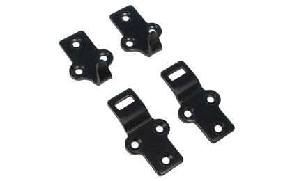 A pair of traditional & classic black heavy duty hangers for storm windows & screens. This hanger set allows storm sashes & screens to be easily removed. The hangers are made of 1/8" thick steel & have a satin black thick finish. May be used on sashes hung flush with the casing, & or sashes set out of the casing.