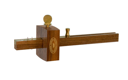 Model 152M. Mini Walnut Mortice & Marking Gauge by Crown Tools is great for marking & scribing. Brass thumbscrew on gage. Brass slide. Walnut wood.  Made in England.