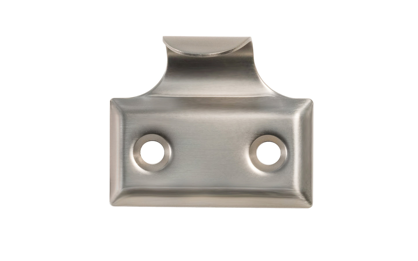 A classic & durable hook sash lift made of stamped brass with beveled edges. This traditional piece of hardware is used for sashes, windows, tambour drops. Hook-style sash lift. Brushed Nickel Finish.
