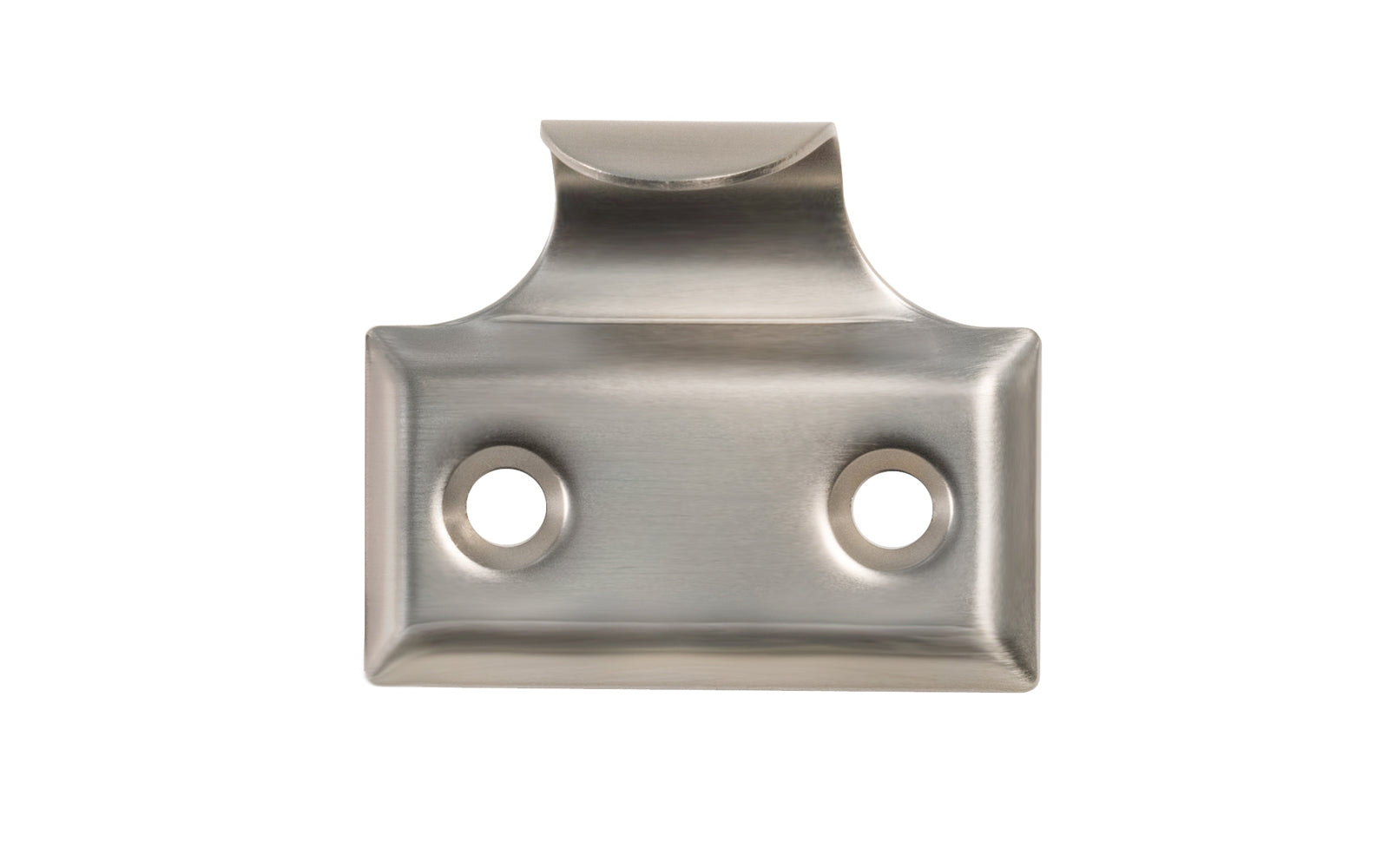 A classic & durable hook sash lift made of stamped brass with beveled edges. This traditional piece of hardware is used for sashes, windows, tambour drops. Hook-style sash lift. Brushed Nickel Finish.
