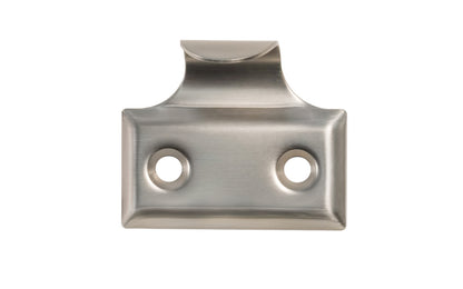 A classic & durable hook sash lift made of stamped brass with beveled edges. This traditional piece of hardware is used for sashes, windows, tambour drops. Hook-style sash lift. Brushed Nickel Finish.
