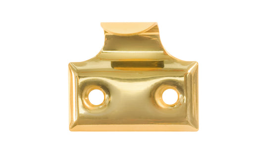 A classic & durable hook sash lift made of stamped brass with beveled edges. This traditional piece of hardware is used for sashes, windows, tambour drops. Hook-style sash lift. Unlacquered Brass (will patina over time). Non-Lacquered Brass.
