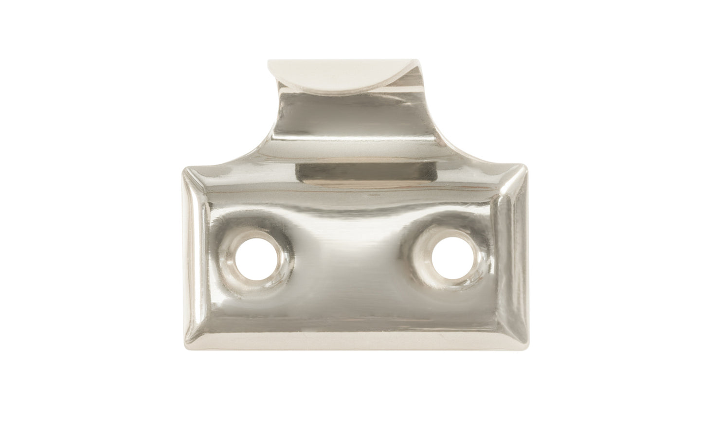 A classic & durable hook sash lift made of stamped brass with beveled edges. This traditional piece of hardware is used for sashes, windows, tambour drops. Hook-style sash lift. Polished Nickel Finish.