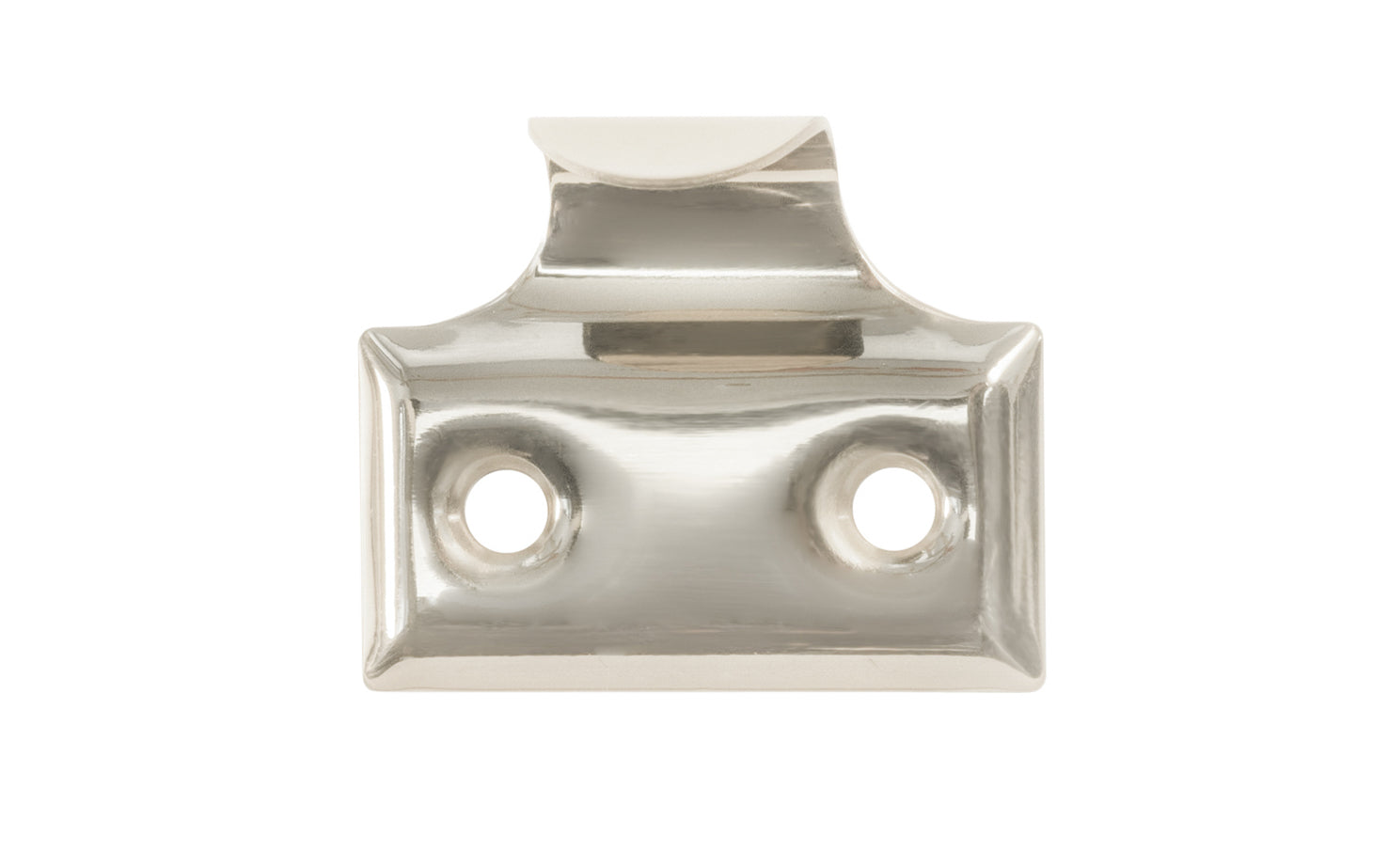 A classic & durable hook sash lift made of stamped brass with beveled edges. This traditional piece of hardware is used for sashes, windows, tambour drops. Hook-style sash lift. Polished Nickel Finish.