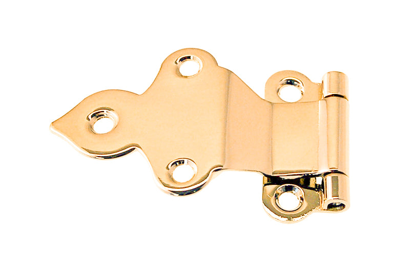 Vintage-style Hardware · Traditional & classic solid brass 3/8" offset style reversed pad Hoosier cabinet hinges. Non-lacquered brass ~ 1/16" leaf thickness gauge. 1-1/2" high  x  2-3/8" wide overall hinge size. Hoosier, Sellers, McDougall, Napanee, Wilson, Boone & others