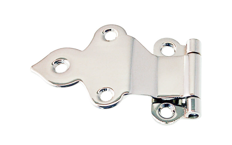 Vintage-style Hardware · Traditional & classic solid brass 3/8" offset style reversed pad Hoosier cabinet hinges. Polished nickel finish ~ 1/16" leaf thickness gauge. 1-1/2" high  x  2-3/8" wide overall hinge size. Hoosier, Sellers, McDougall, Napanee, Wilson, Boone & others