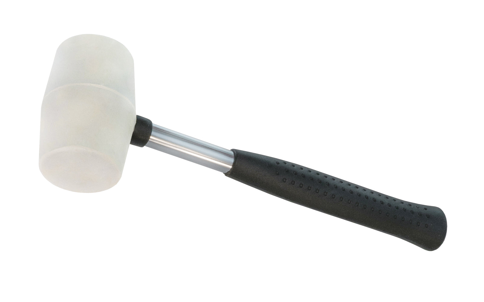 This 16 oz White Head Rubber Mallet features a rubber head to prevent marring or damaging surfaces. Hollow steel handle with a cushion grip. 16 oz head. Rubber mallet with steel handle. Steel tube handle. E4 Model. Non-Marring White Rubber Hammer. E-4