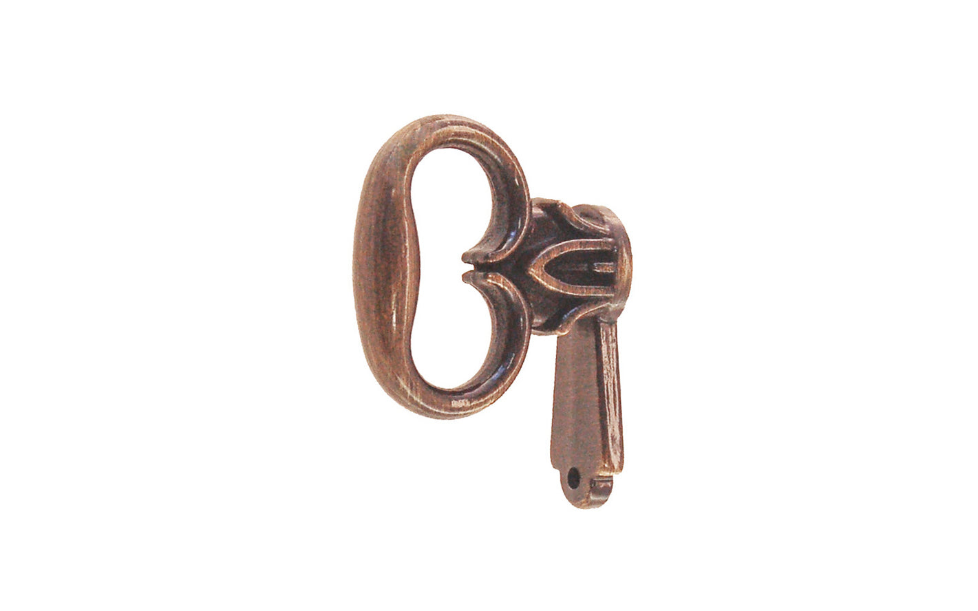 Solid Brass Mock Key for Cabinet Doors. Commonly used on Colonial Revival secretaires, highboys, China cabinets, etc. Antique brass cabinet pull. Bow 1-1/8" wide, 1" projection