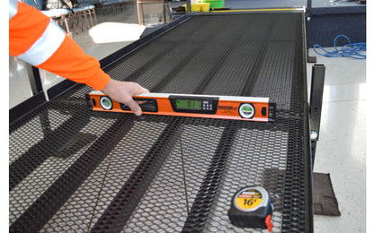 Johnson Level Digital Box Level with Bag ~ 1760-2400 - 24" long level. High accuracy +0.1° at 0°/90°. Includes soft carrying bag for level. Dust proof & water resistant. 049448176021. Rigid box frame resists deflection & twist. Angle inclination measurement (degrees, percent, in/ft (fractional), in/ft (decimal), mm/m)