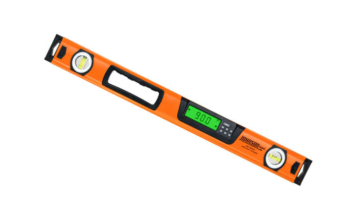 Johnson Level Digital Box Level with Bag ~ 1760-2400 - 24" long level. High accuracy +0.1° at 0°/90°. Includes soft carrying bag for level. Dust proof & water resistant. 049448176021. Rigid box frame resists deflection & twist. Angle inclination measurement (degrees, percent, in/ft (fractional), in/ft (decimal), mm/m)