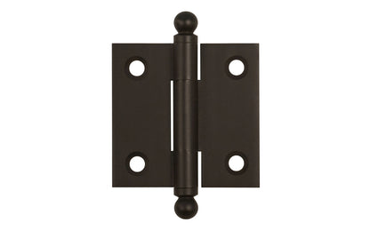 Classic Solid Brass Ball-Tip Cabinet Hinge ~ 1-1/2" x 1-1/2". Full mortise extruded hinges. 3/32" heavy duty leaf thickness gauge. Non-removable fixed hinge pin with ball tips. High quality thick cabinet hinge with ball tips. Oil rubbed bronze finish.