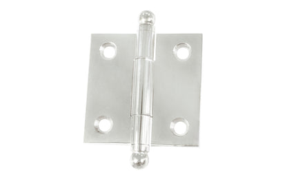 Classic Solid Brass Ball-Tip Cabinet Hinge ~ 1-1/2" x 1-1/2". Full mortise extruded hinges. 3/32" heavy duty leaf thickness gauge. Non-removable fixed hinge pin with ball tips. High quality thick cabinet hinge with ball tips. Polished Chrome finish