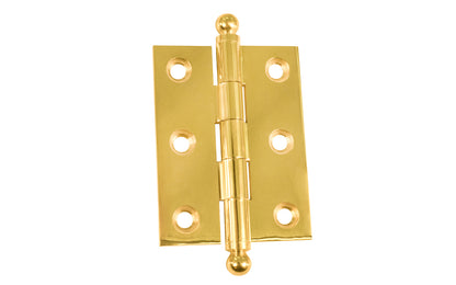 Classic Solid Brass Ball-Tip Cabinet Hinge ~ 2" x 1-1/2". Full mortise extruded hinges. 3/32" heavy duty leaf thickness gauge. Non-removable fixed hinge pin with ball tips. High quality thick cabinet hinge with ball tips. Unlacquered brass (will patina over time). Un-lacquered brass. Non-lacquered brass. 