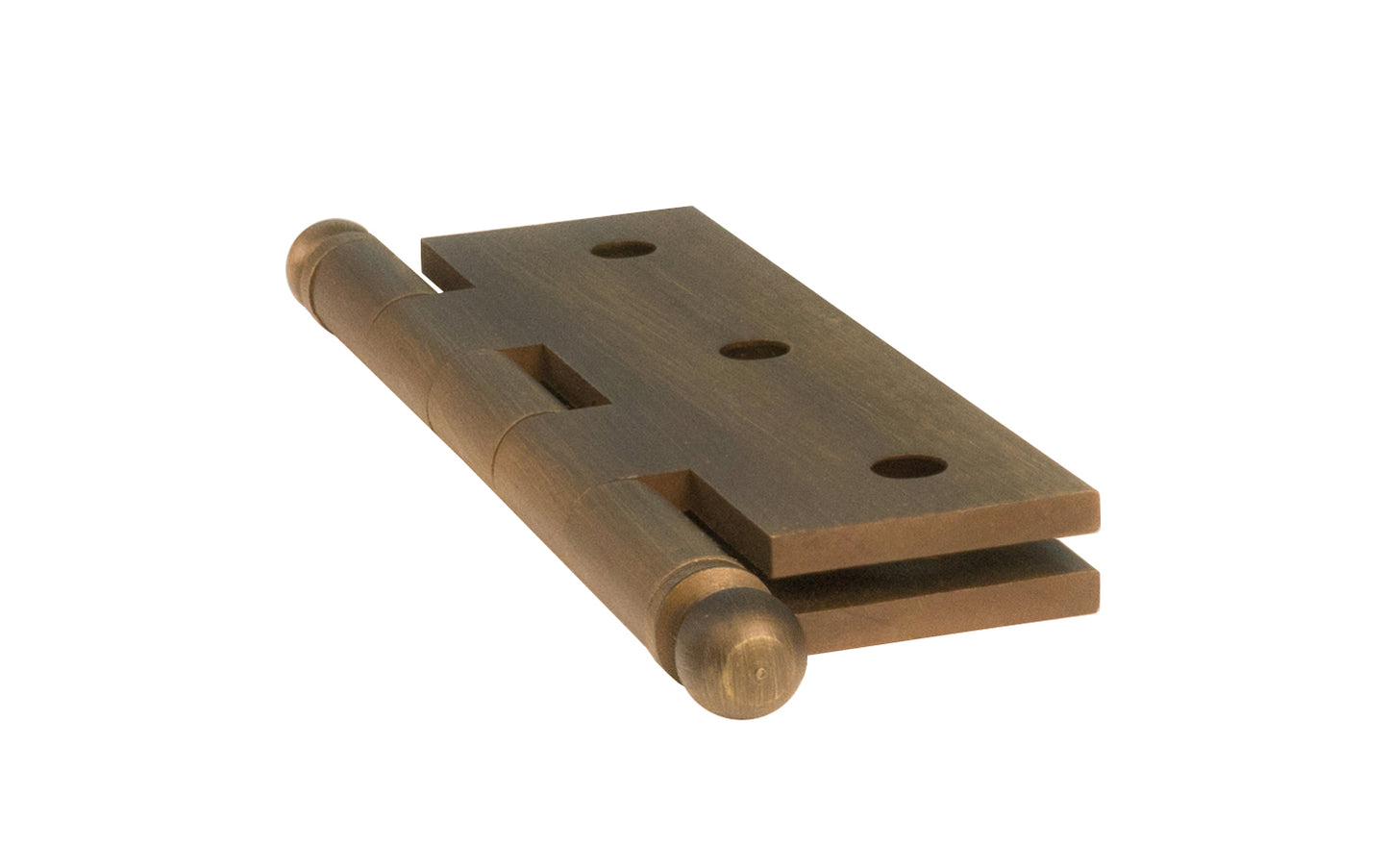 Classic Solid Brass Ball-Tip Cabinet Hinge ~ 2-1/2" x 1-3/4". Full mortise extruded hinges. 3/32" heavy duty leaf thickness gauge. Non-removable fixed hinge pin with ball tips. High quality thick cabinet hinge with ball tips. Antique Brass Finish.